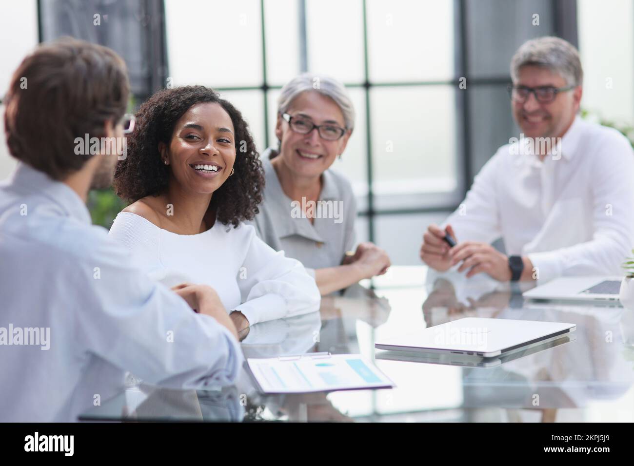 discussion of successful business people in the office Stock Photo