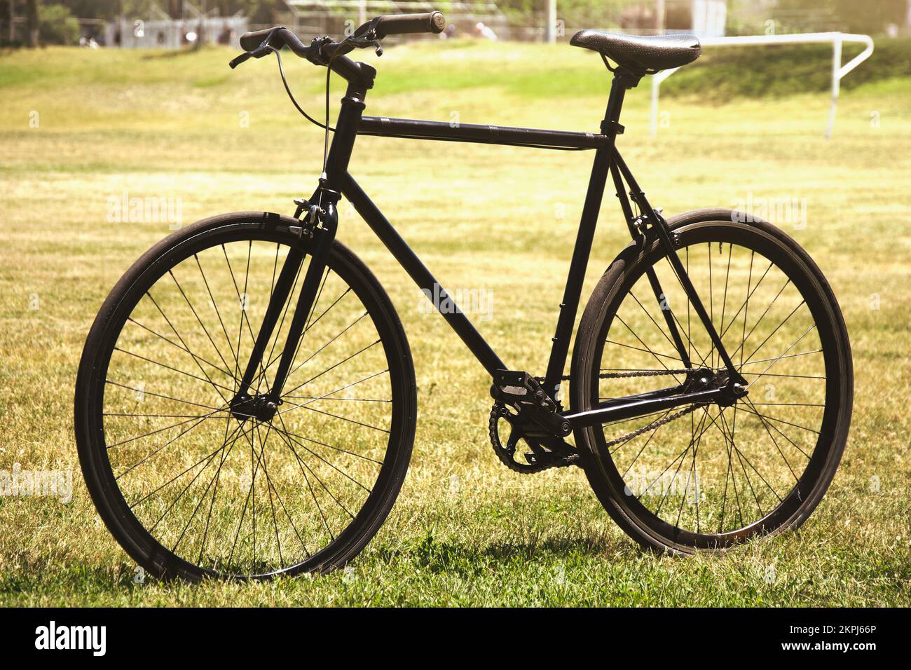 Fixie black bike with grass background Stock Photo Alamy