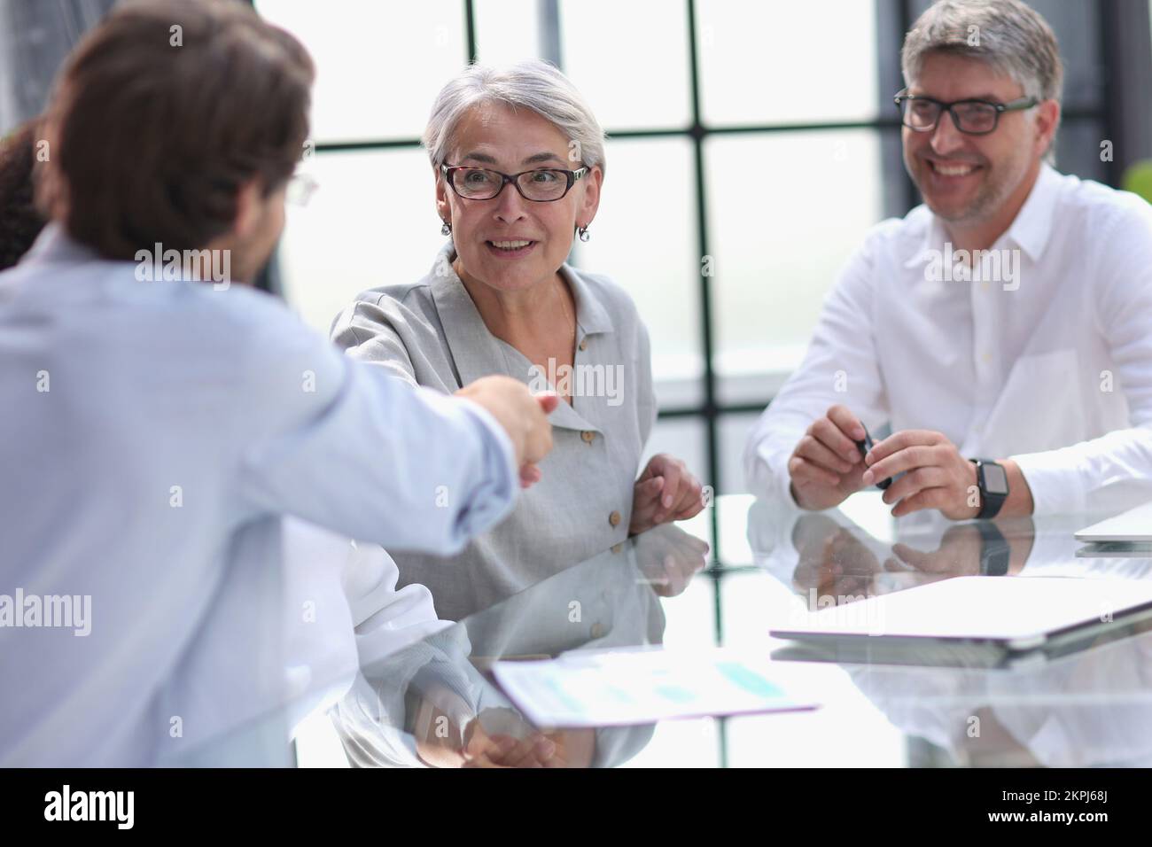 discussion of successful business people in the office Stock Photo