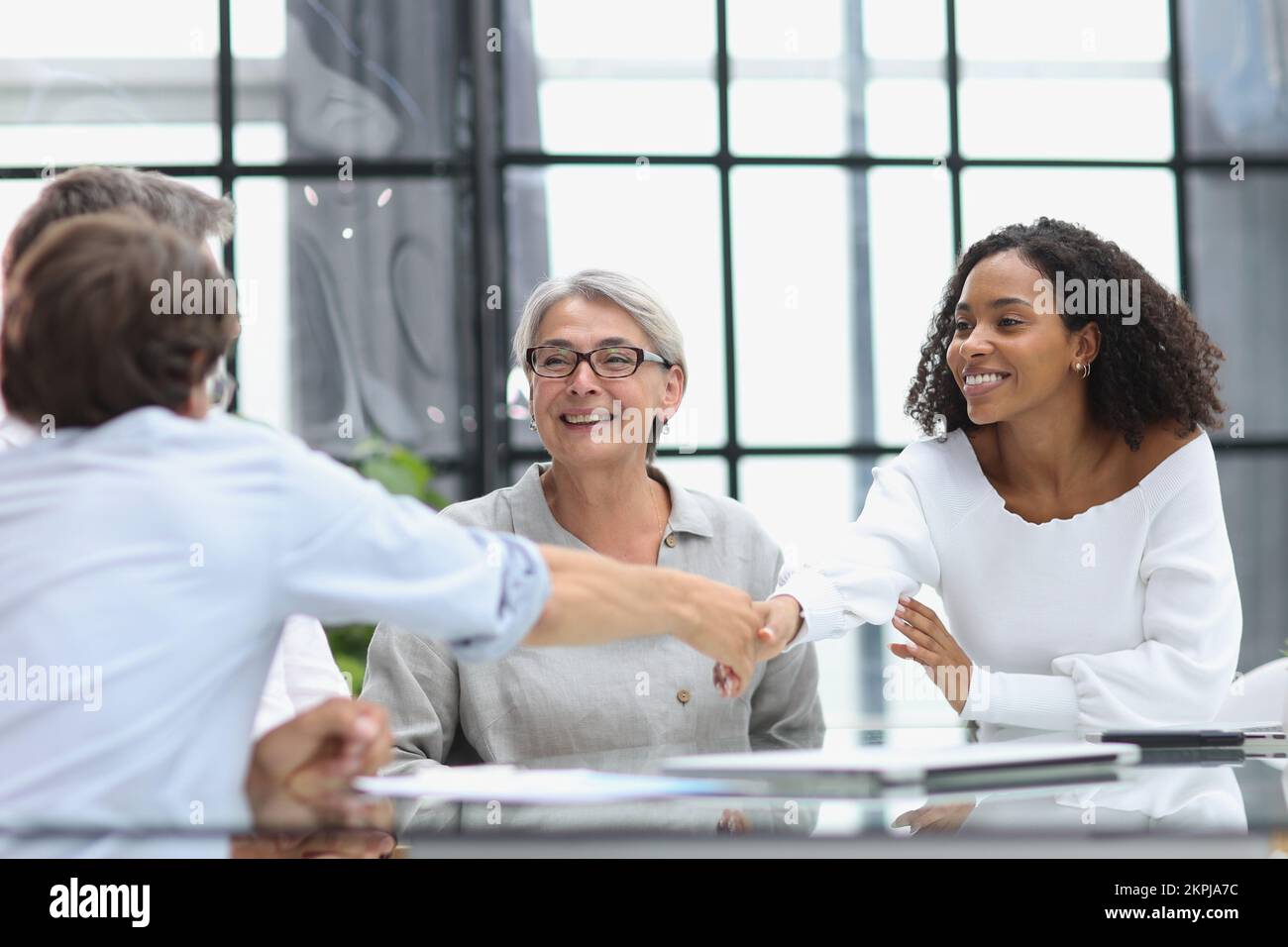 discussion of successful business people in the office Stock Photo