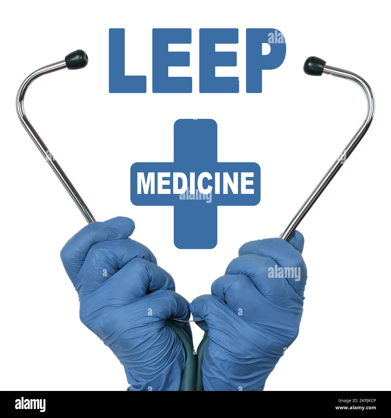 Health care and medicine concept. The doctor is holding a stethoscope, in the middle there is a text - LEEP Stock Photo