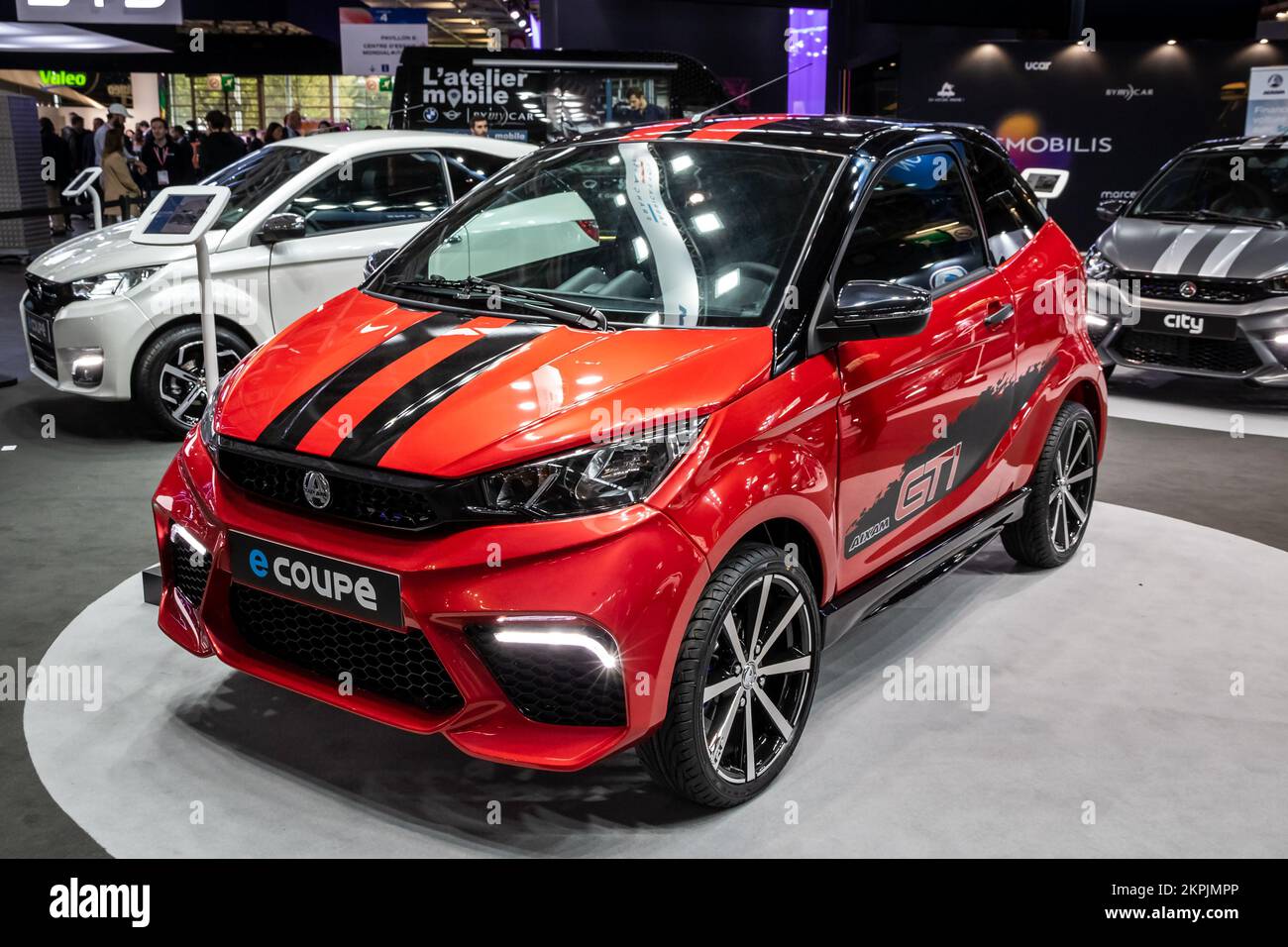 Aixam e Coupe GTI electric car showcased at the Paris Motor Show, France - October 17, 2022. Stock Photo