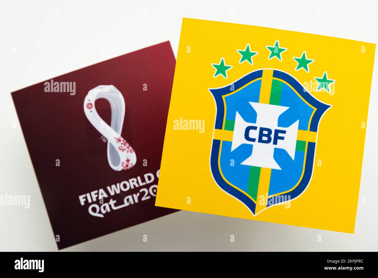 LONDON, UK - December 2022: Brazil national football team logo logo with Qatar world cup logo Stock Photo