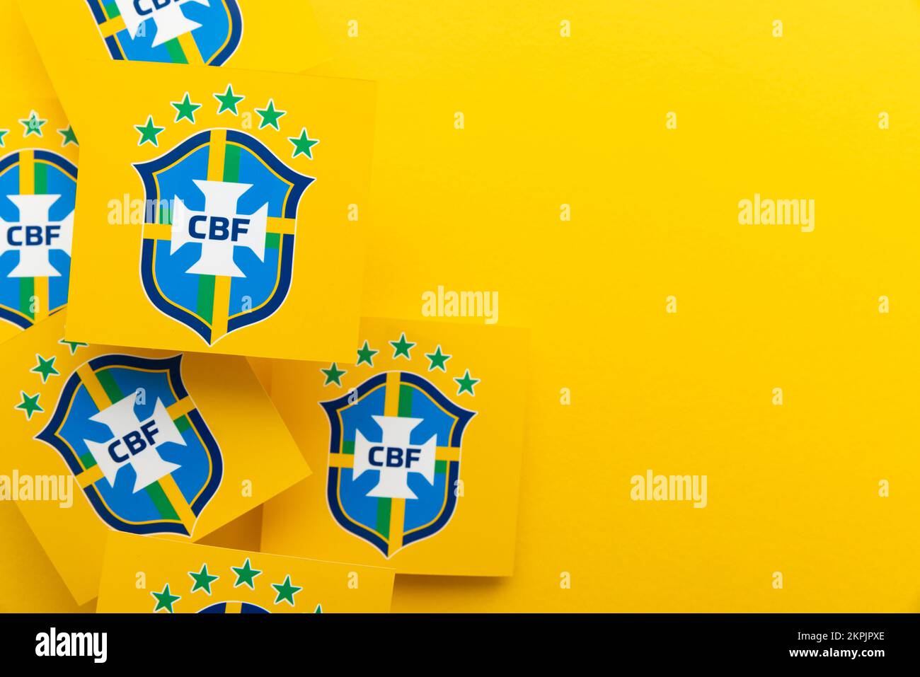 LONDON, UK - July 2023: Brazil national football team logo badge on a  soccer ball. 3D Rendering Stock Photo - Alamy