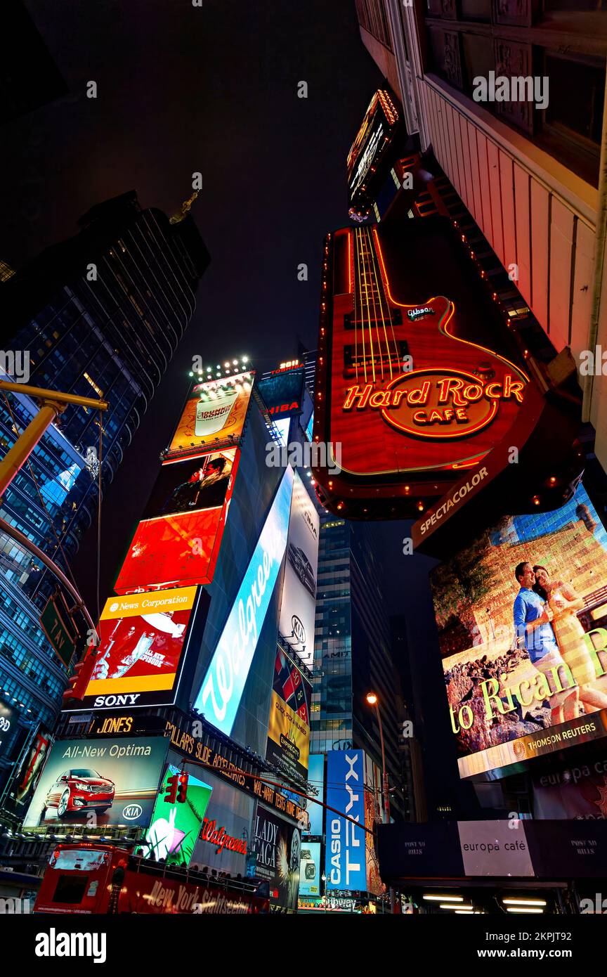 New York. Manhattan. United States. Times Square. The Hard Rock Cafe Stock Photo