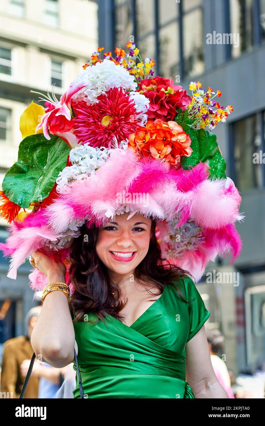 New York. Manhattan. United States. The Easter parade is an American cultural event consisting of a festive strolling procession on Easter Sunday. Stock Photo
