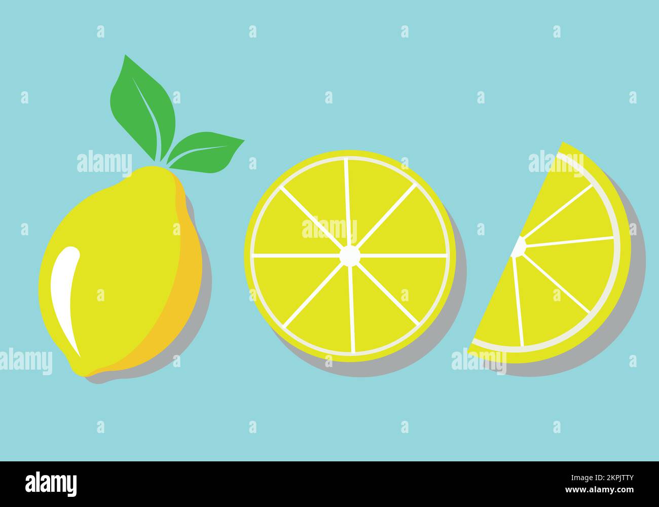Abstract with three slices of lemon on a blue background. vector with citrus plants Stock Vector