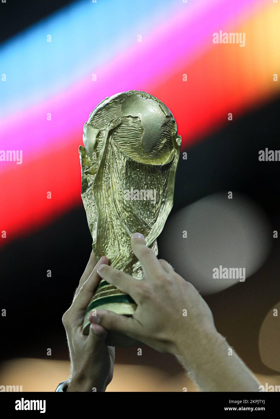 Doha, Qatar. 28th November 2022; Stadium 974, Doha, Qatar; FIFA World Cup  Football, Brazil versus Switzerland; Large Trophy replica for Copa do Mundo  FIFA Qatar 2022 on display pre-game Credit: Action Plus Sports Images/Alamy  Live News Stock