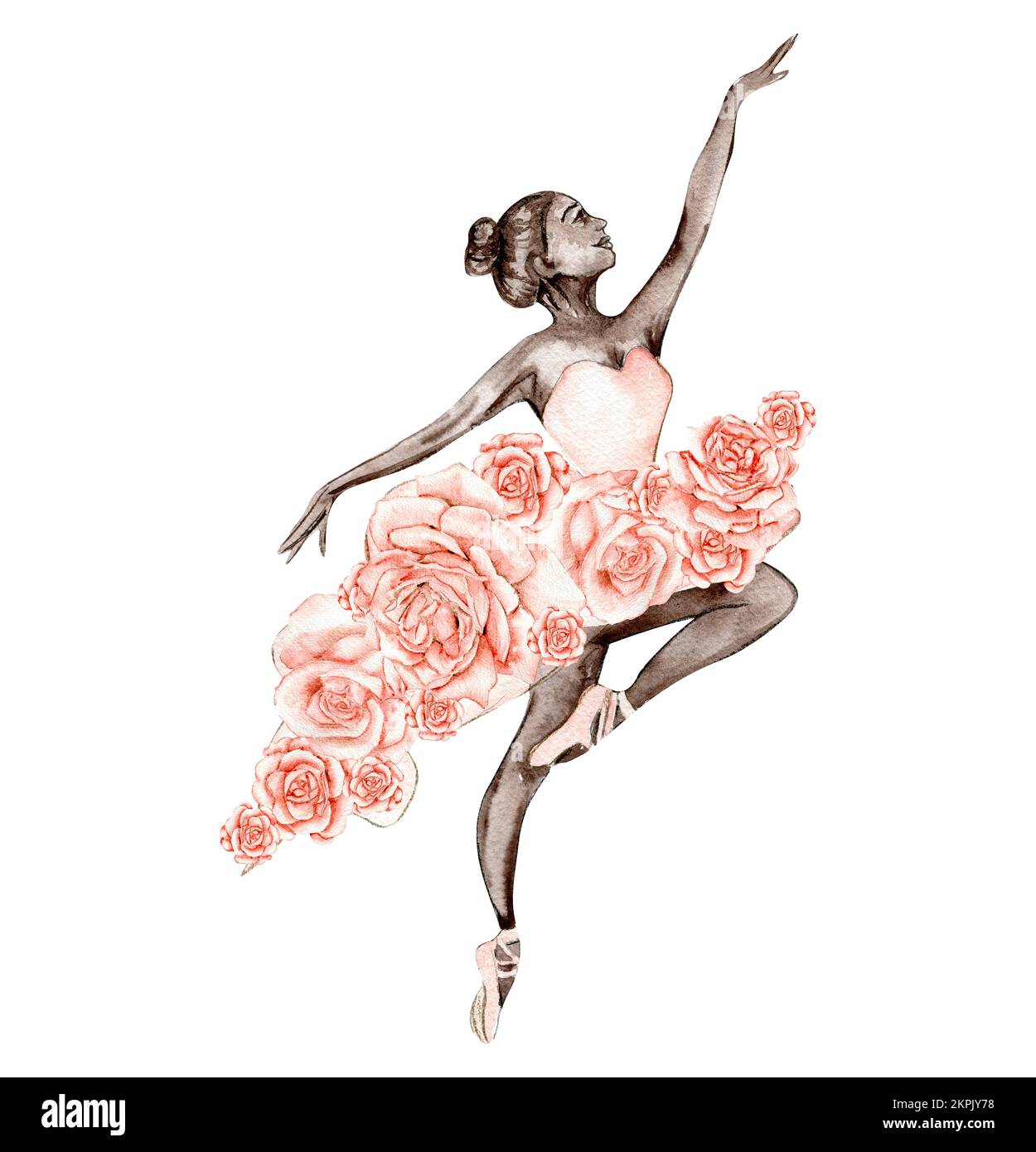 Watercolor dancing ballerina composition with flowers.Pink pretty ballerina.  Watercolor hand draw illustration. Can be used for cards or posters. With  Stock Photo - Alamy