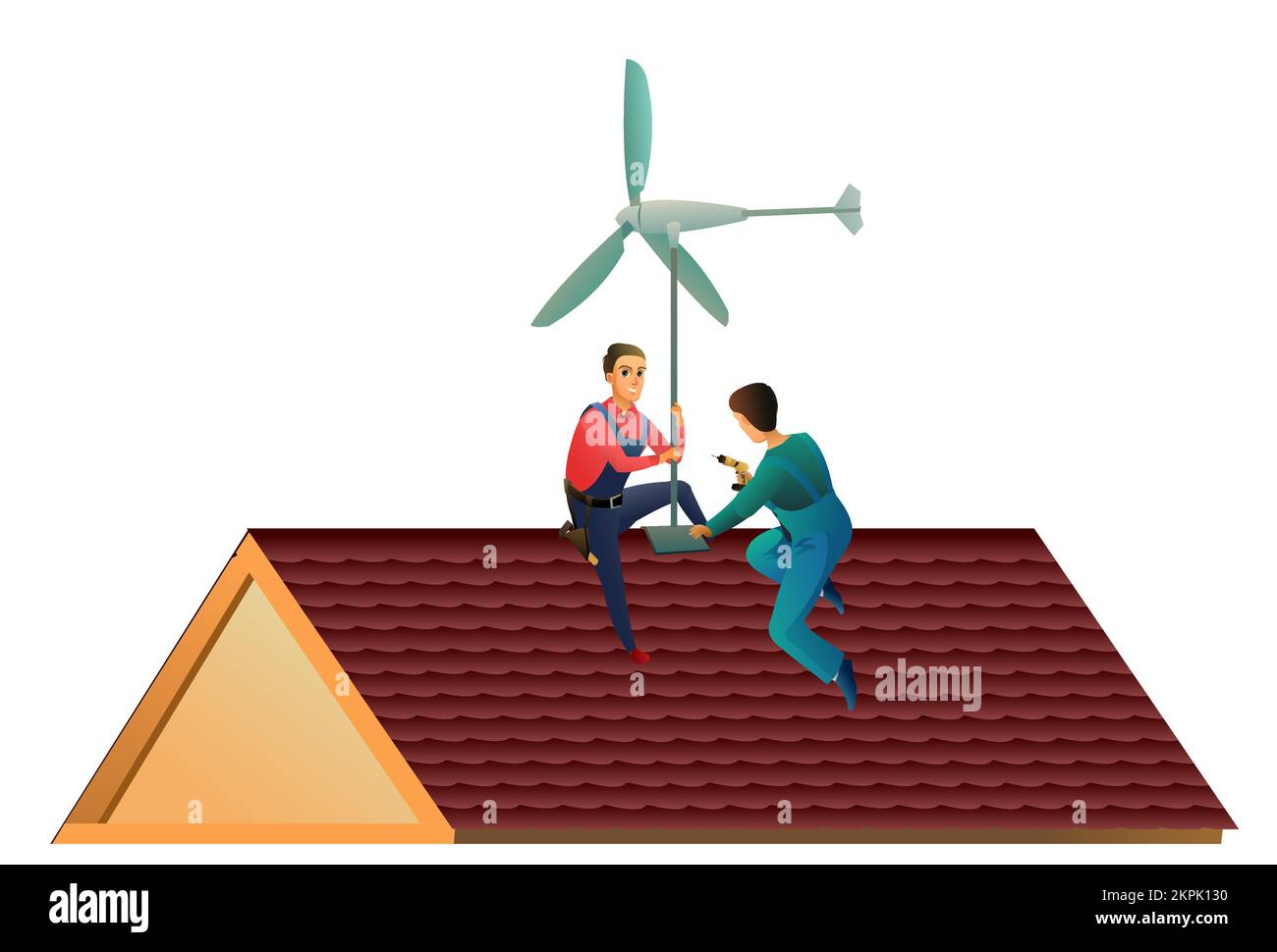 Two working windmills on roof. Electricity generator. Renewable