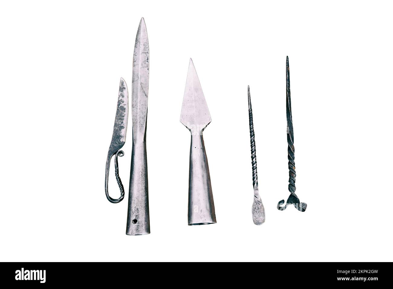 Medieval vintage weapon, isolated on a white background. Reconstruction of the events of the