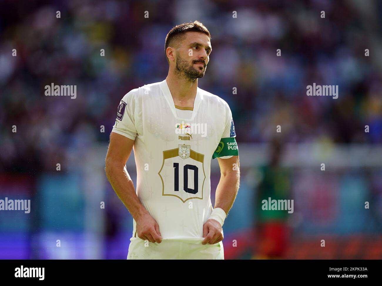 Serbia’s Dusan Tadic during the FIFA World Cup Group G match at the Al Janoub Stadium in Al Wakrah, Qatar. Picture date: Monday November 28, 2022. Stock Photo