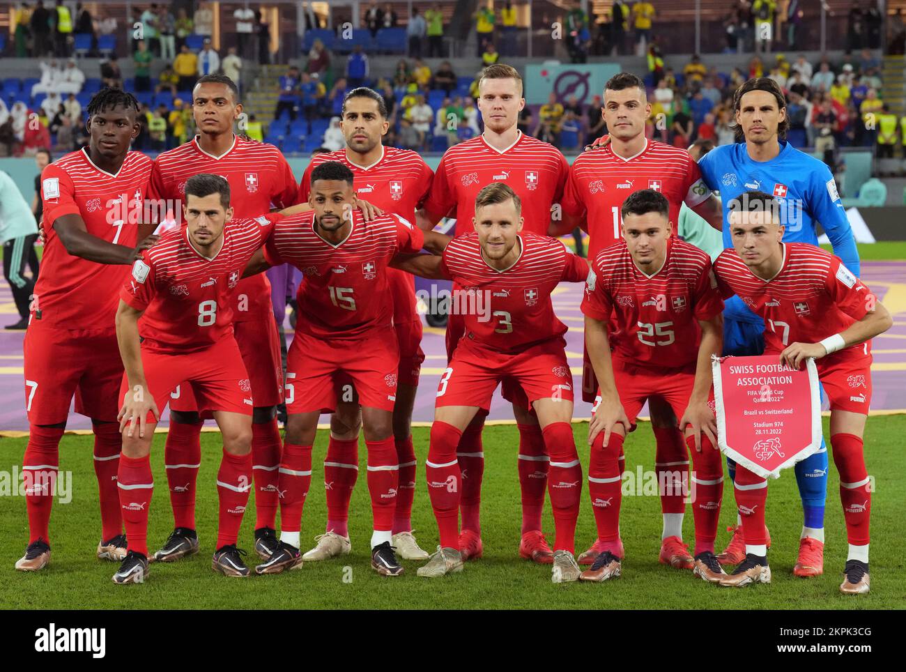 A Switzerland team group photo ahead of the FIFA World Cup Group G match at the Stadium 974 in Doha, Qatar. Picture date: Monday November 28, 2022. Stock Photo