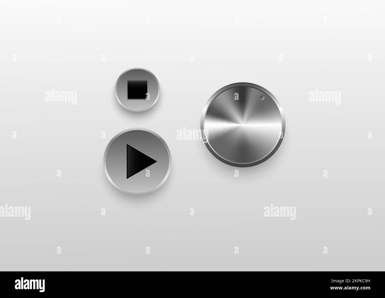 Technology dial knob, play and stop button with metal texture for sound
