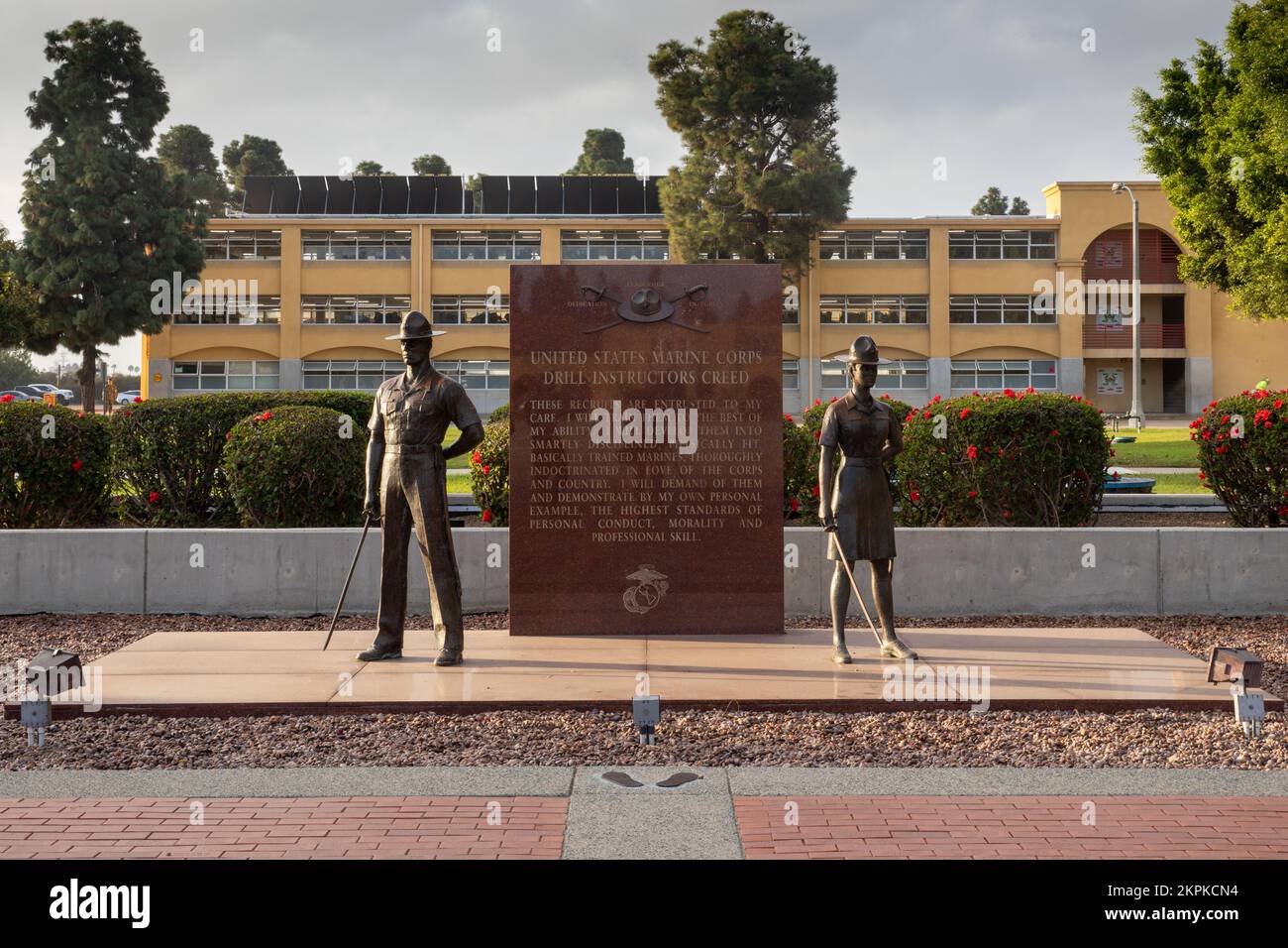 The drill instructor monument located near the parade deck at Marine
