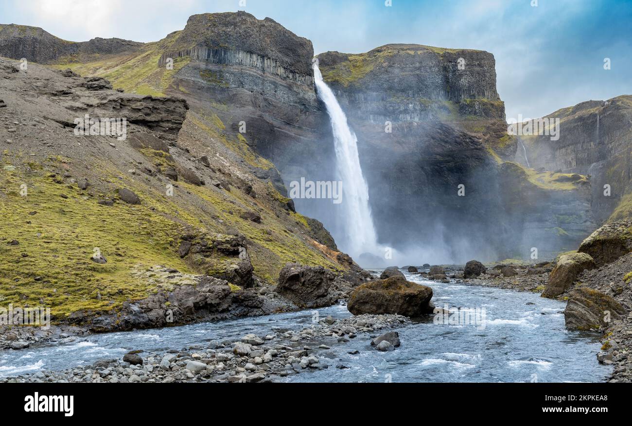 Haifoss Waterfall in South Iceland Stock Photo