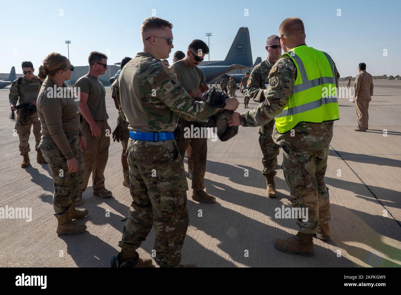 U.S. Air Force Airmen assigned to the 378th Air Expeditionary Wing turn ...