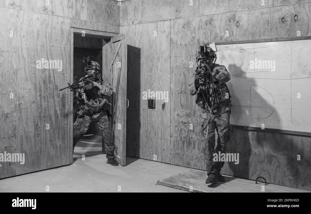 U.S. Army Paratroopers assigned to the 82nd Airborne Division clear a