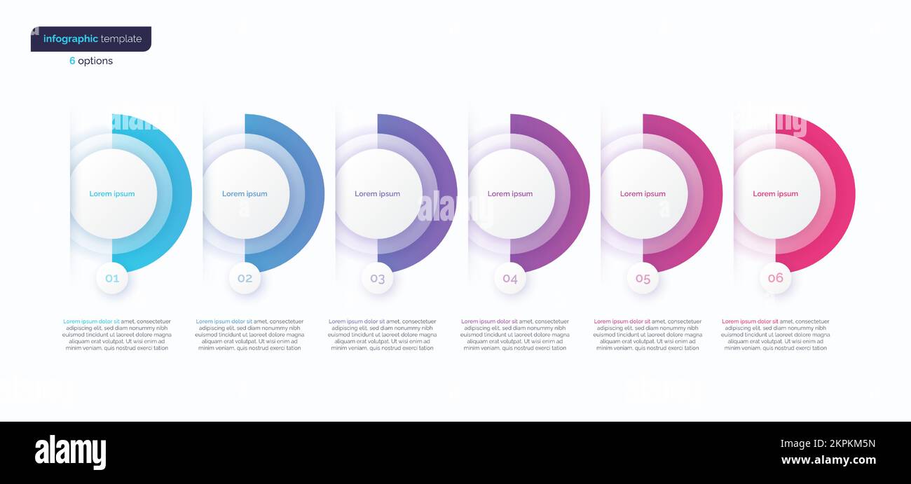 Abstract vector gradient minimalistic infographic template composed of 6 circles Stock Vector