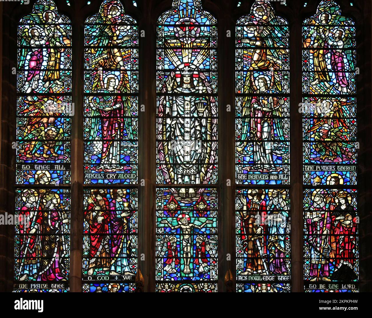 Detail of the East Window in St Hilary's Church, Wallasey, Wirral UK Stock Photo