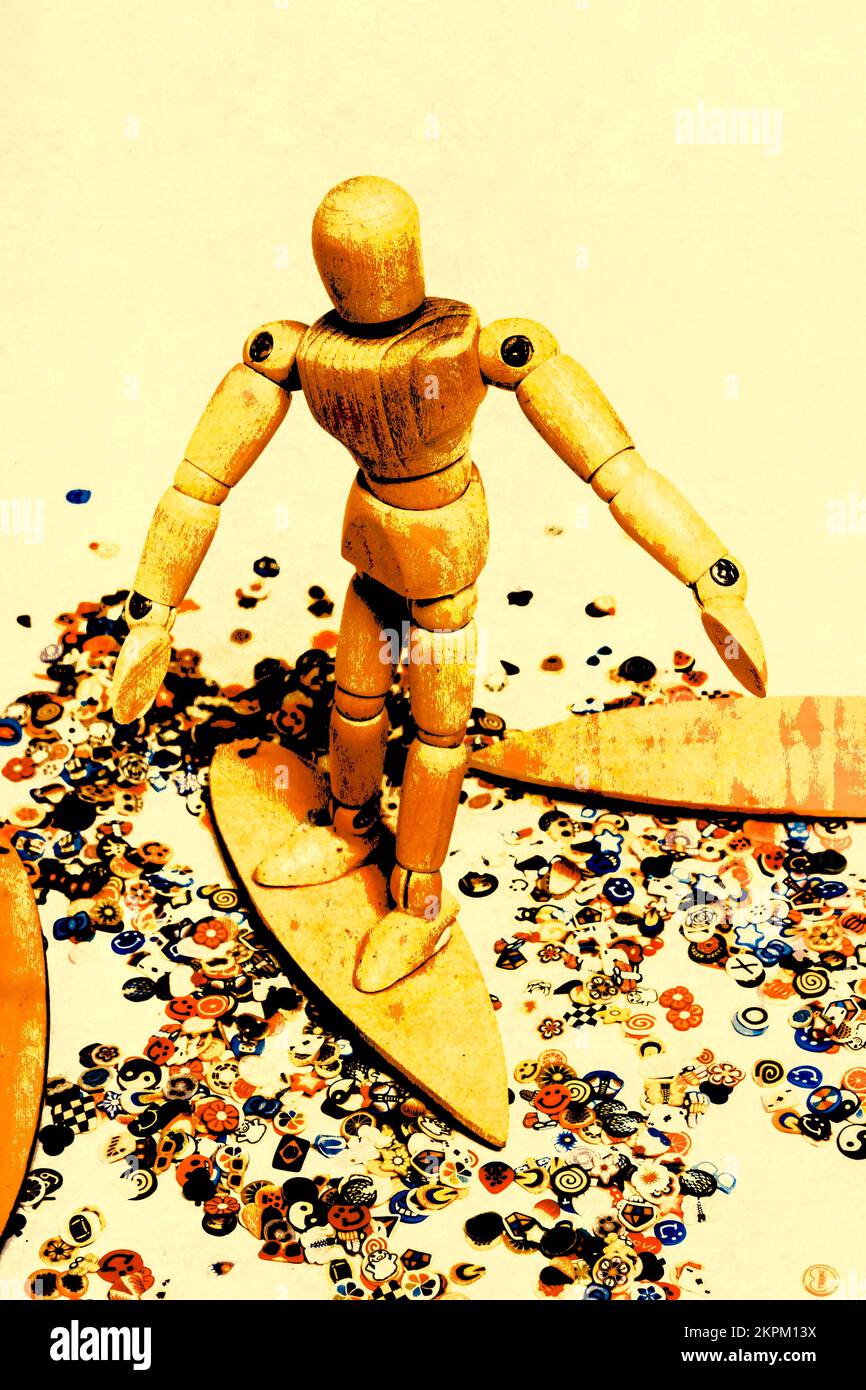 Vintage seventies surfing nostalgia in a figurative scene of faded