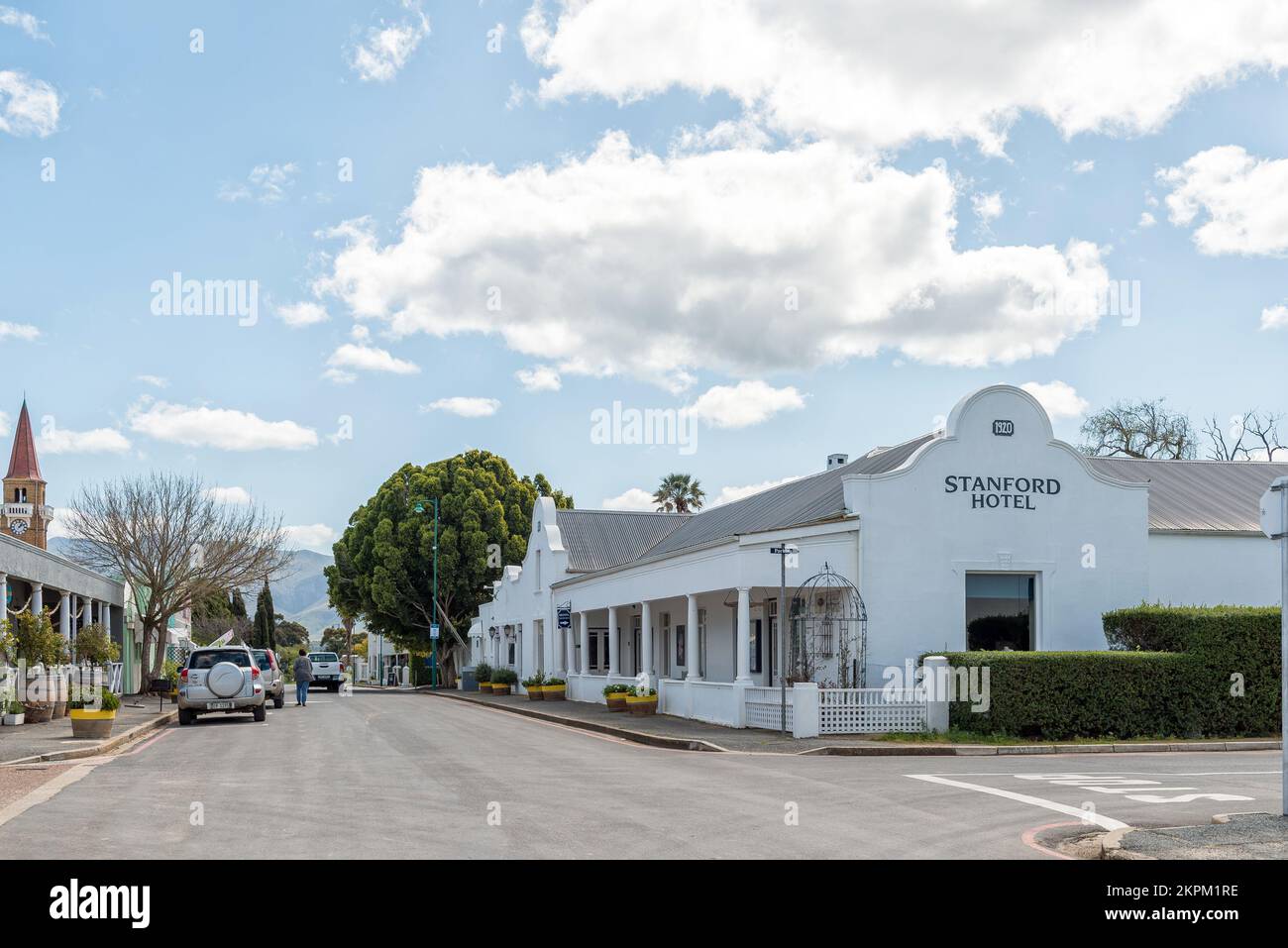 Stanford, South Africa - Sep 20, 2022: A street scene, with the Stanford Hotel, in Stanford in the Western Cape Province Stock Photo