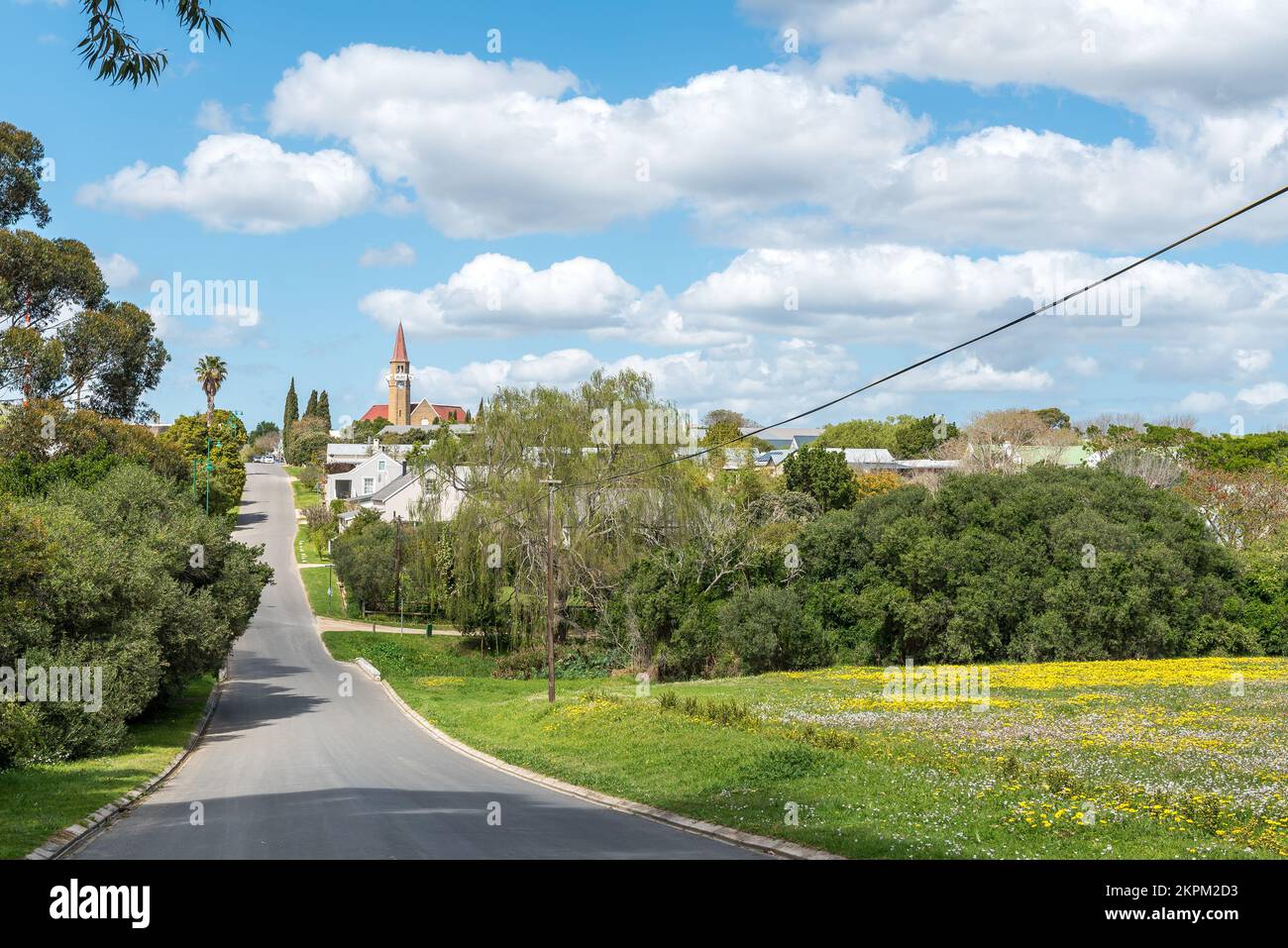 Stanford, South Africa - Sep 20, 2022: A street scene in Stanford in the Western Cape Province. The Dutch Reformed Church is visible Stock Photo
