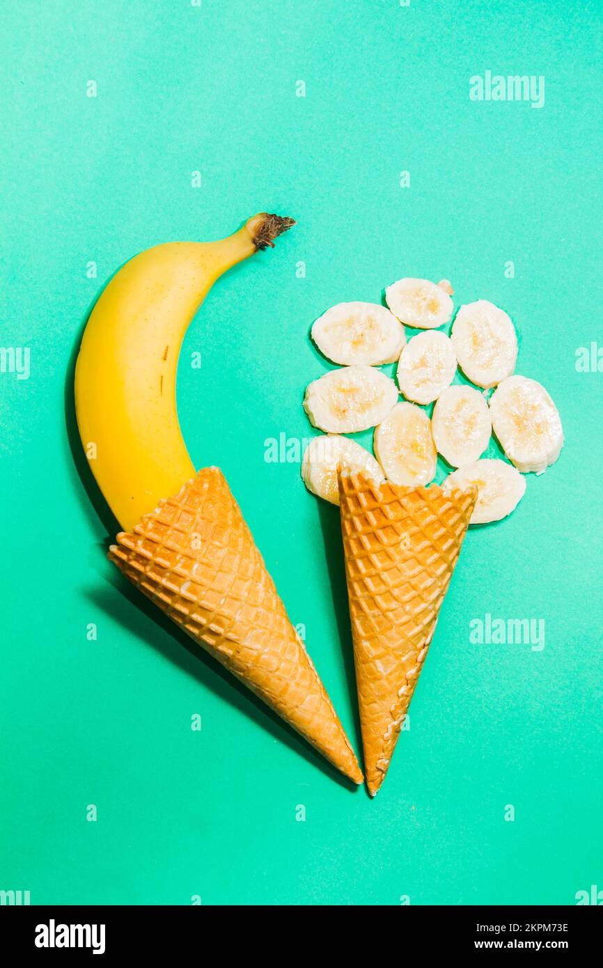 Icecream parlour artwork on a creative composition of ice cream waffle