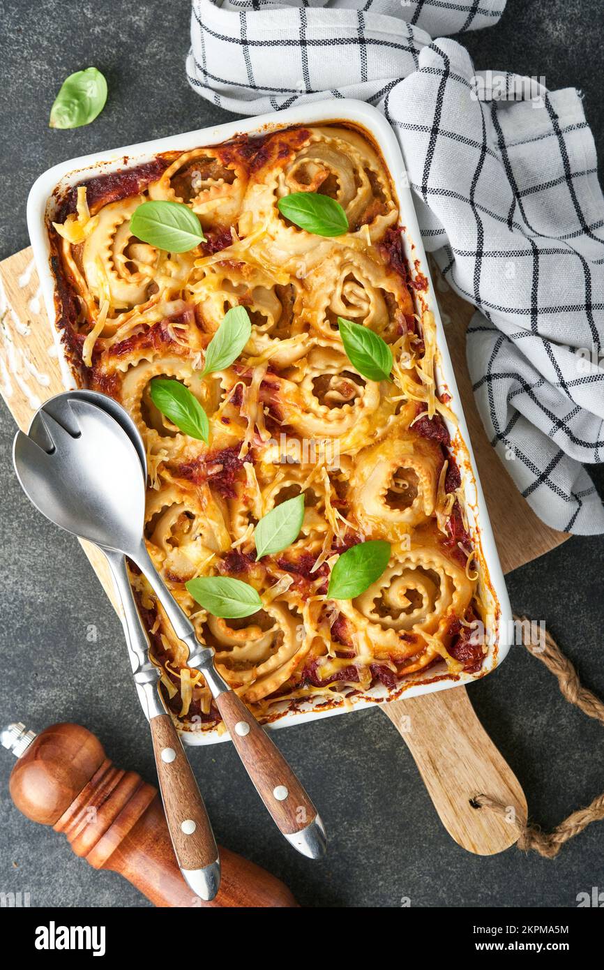 Lasagna. Homemade lasagna pasta rotolo bake with tomato sauce, cream