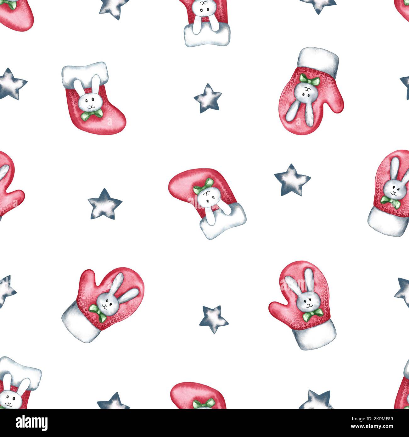 Seamless Christmas background with Santa&rsquo;s mittens and socks