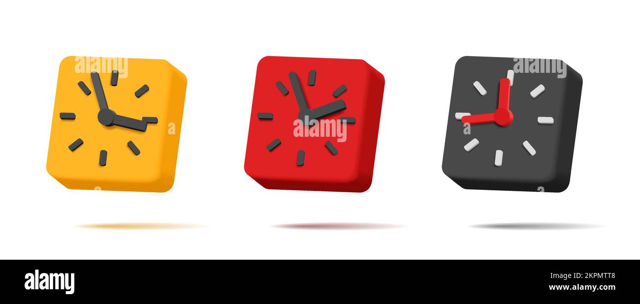 3d alarm clock, square shape with 12 hours and pointer arrows, volume