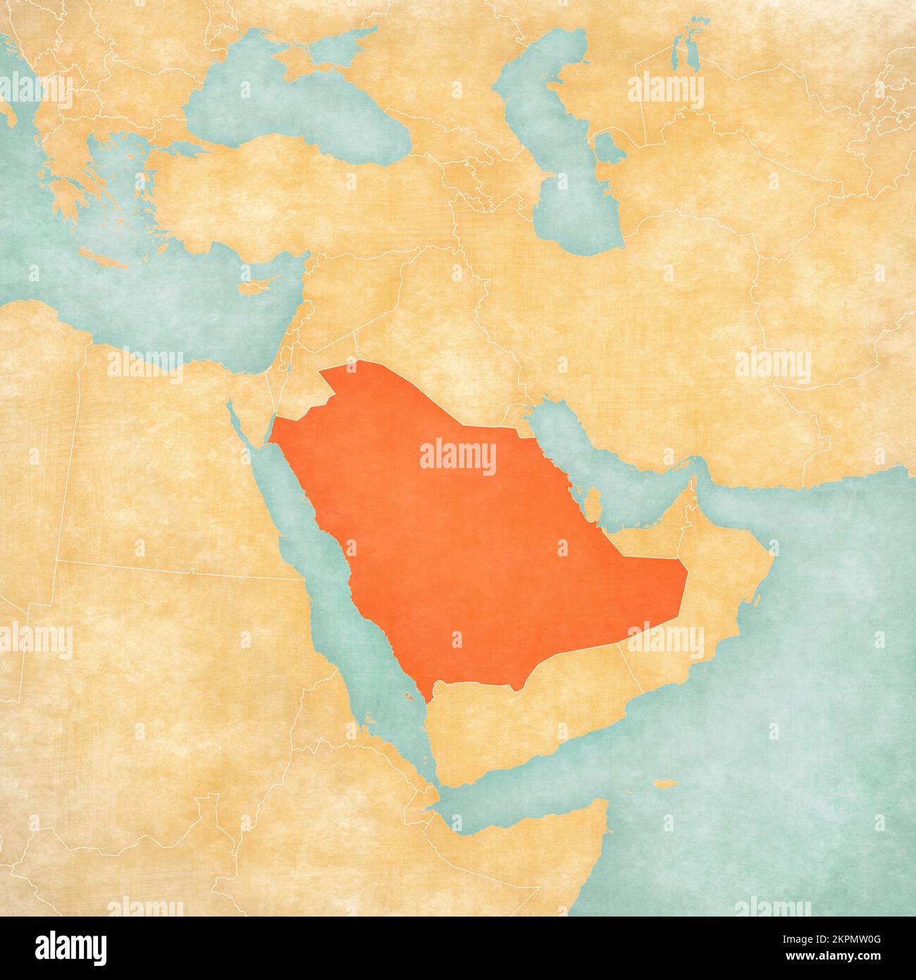 Saudi Arabia on the map of Middle East (Western Asia) in soft grunge ...