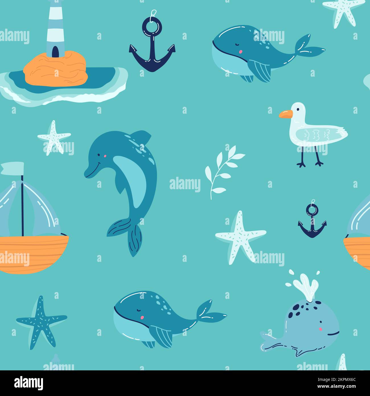 Blue whale with coral in the sea Cute cartoon background seamless ...