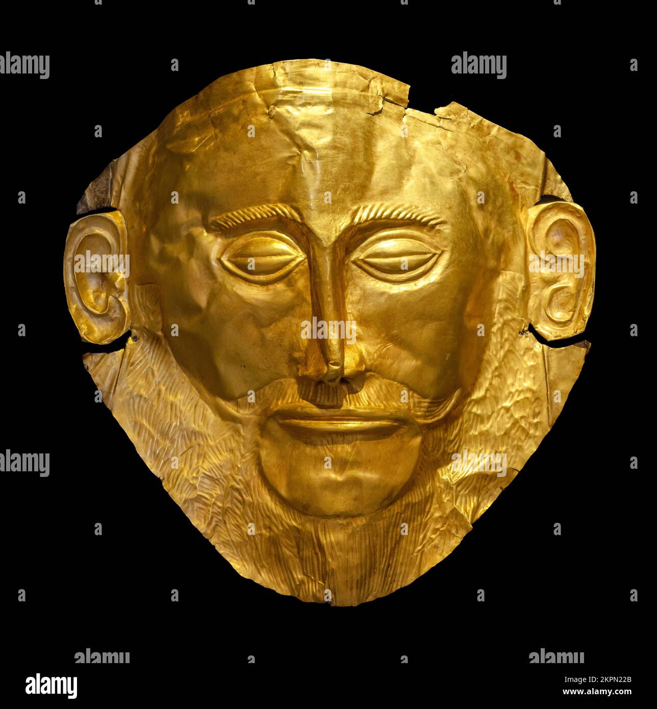 The Mask of Agamemnon, a gold mask from Mycenae,16th Century BC,  National Archaeological Museum, Athens, Greece Stock Photo