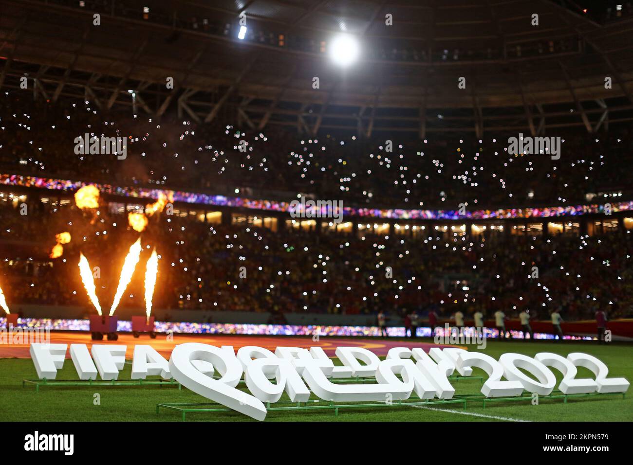 Doha, Qatar. 28th November 2022; Stadium 974, Doha, Qatar; FIFA World Cup  Football, Brazil versus Switzerland; Large Trophy replica for Copa do Mundo  FIFA Qatar 2022 on display pre-game Credit: Action Plus Sports Images/Alamy  Live News Stock