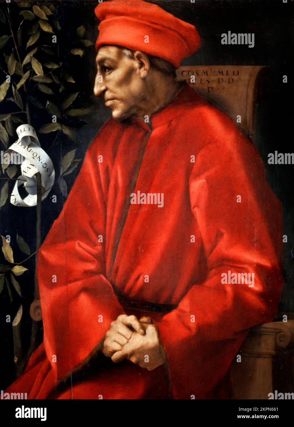 Portrait of Cosimo de' Medici the Elder (1389-1464) by Pontormo (Jacopo Carucci: 1494-1557), oil on panel, c. 1519/20 Stock Photo