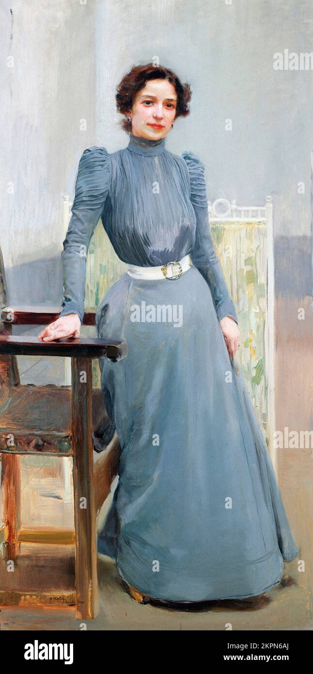 Joaquin Sorolla. Painting entitled 'Clotilde in a Grey Dress' by the Spanish artist, Joaquín Sorolla y Bastida (1863-1923), oil on canvas, 1900 Stock Photo