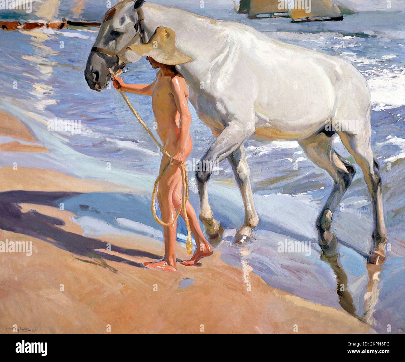 Joaquin Sorolla. Painting entitled 'The Horse's Bath' by the Spanish artist, Joaquín Sorolla y Bastida (1863-1923), oil on canvas, 1909 Stock Photo
