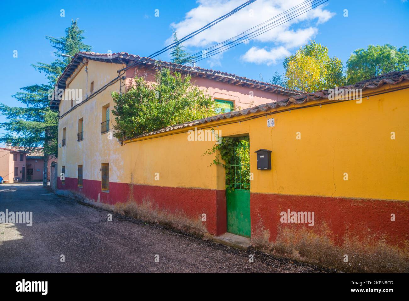Facade of uninhabited house. Saldaña de Ayllon, Segovia province, Castilla Leon, Spain. Stock Photo
