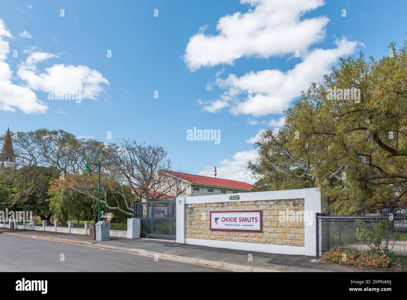 Stanford, South Africa - Sep 20, 2022: A street scene, with the Okkie Smuts Primary School, in Stanford in the Western Cape Province Stock Photo