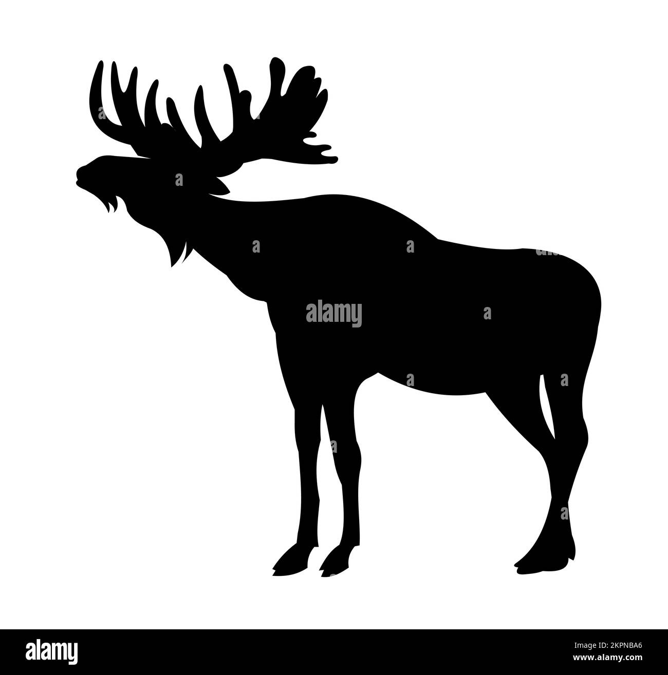 Elk with big antlers male. Silhouette picture. Animals in wild. Isolated on white background. Vector Stock Vector