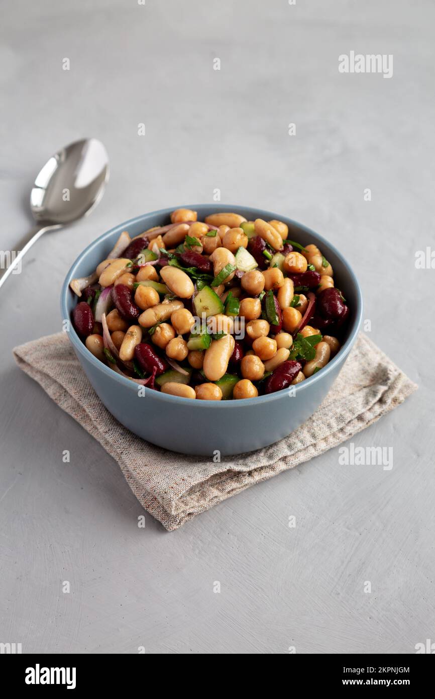 Homemade Three Bean Salad in a Bowl, side view. Stock Photo