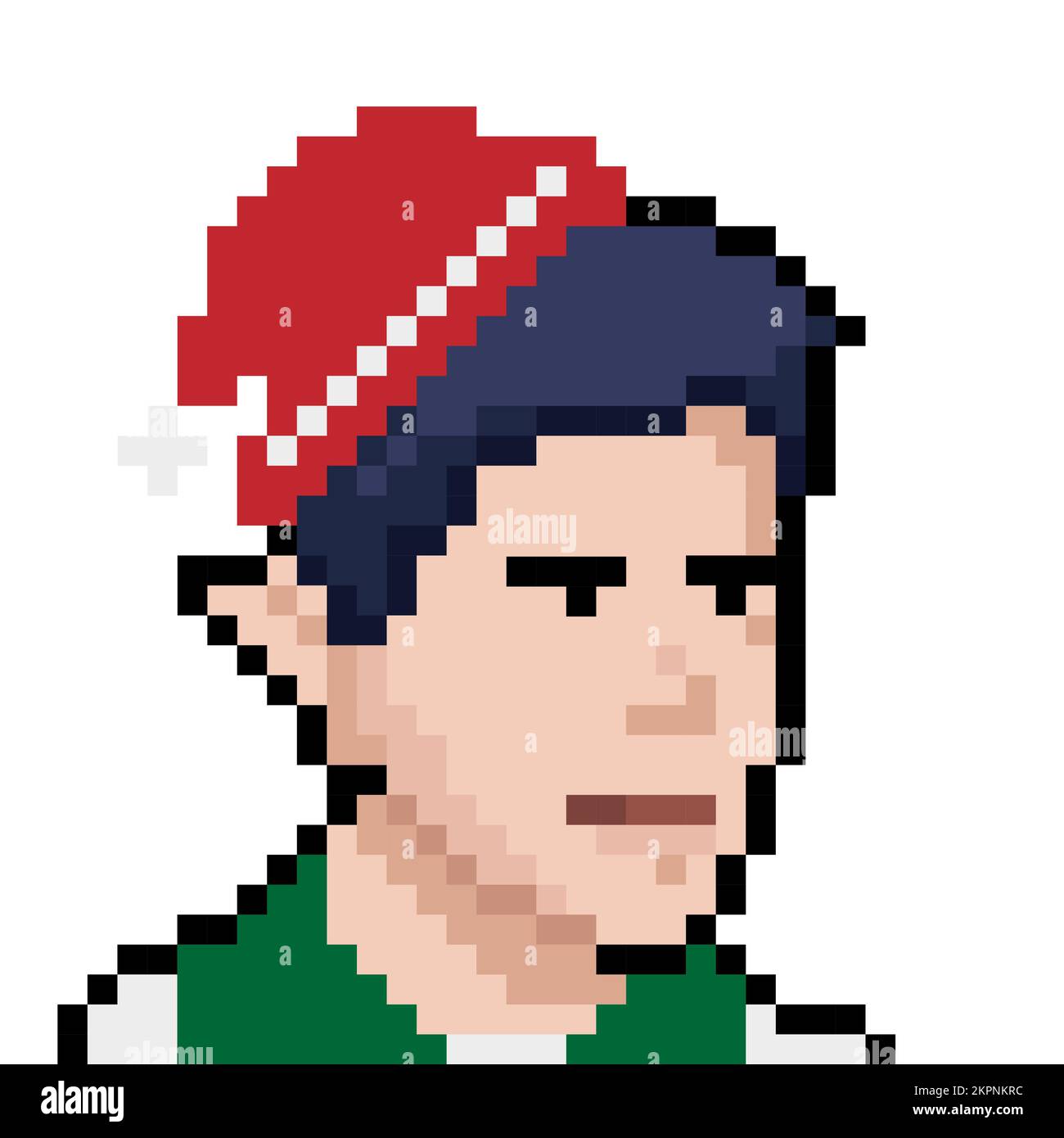 Christmas elf in a red Christmas hat. Pixel style NFT Concept. Vector illustration Stock Vector