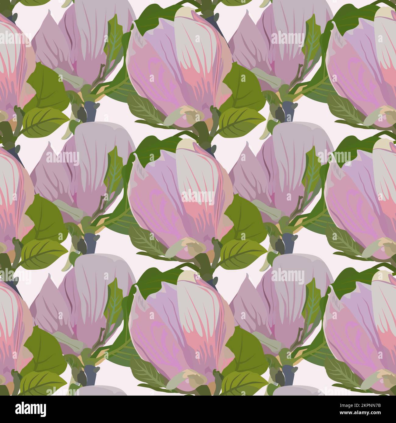 Vector seamless pattern with magnolia tree flowers. Spring floral background. Stock Vector