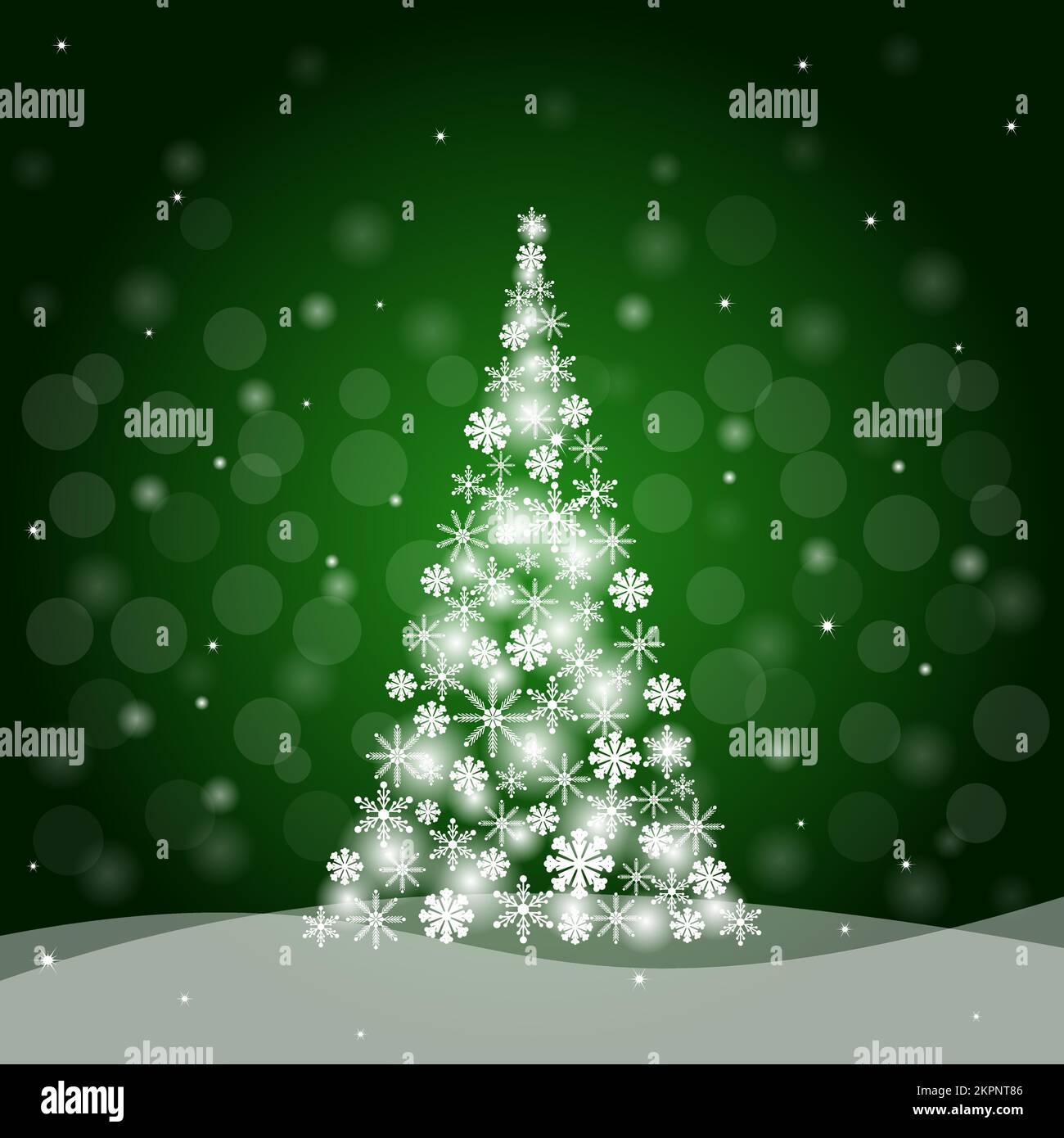 Christmas tree made of snowflakes on green background. Vector illustration Stock Vector