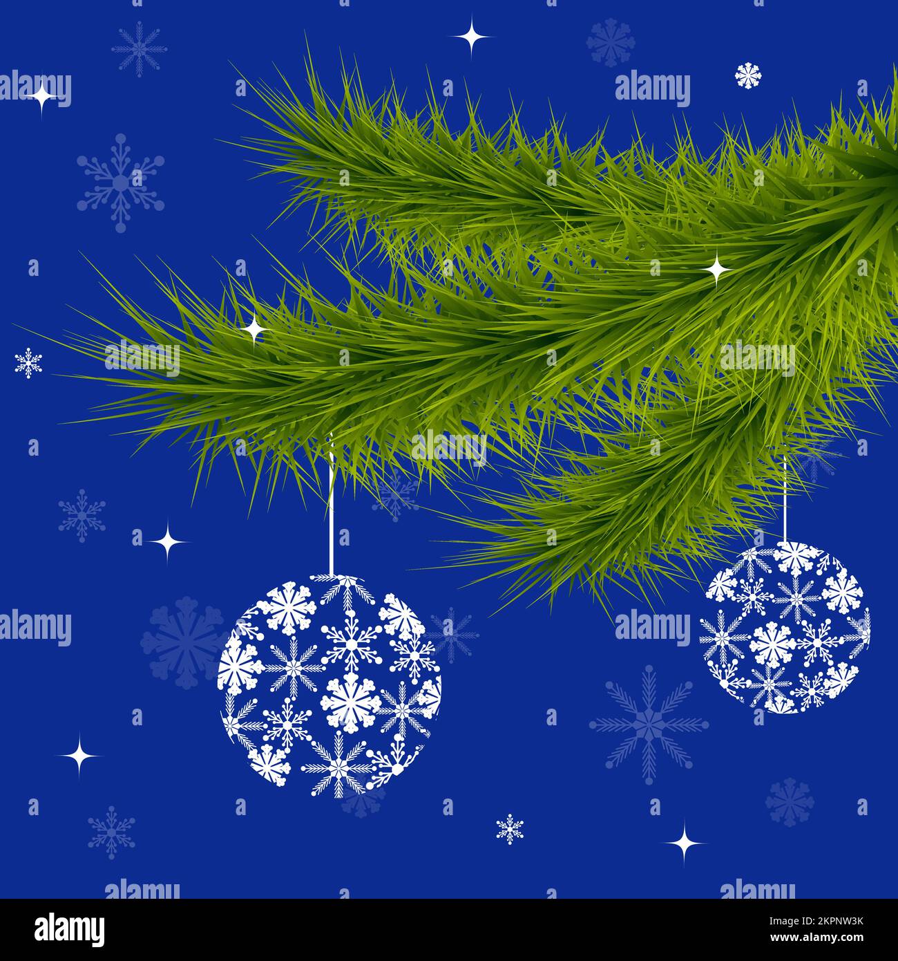 Christmas and New Year background with fir branches and balls. Vector ...