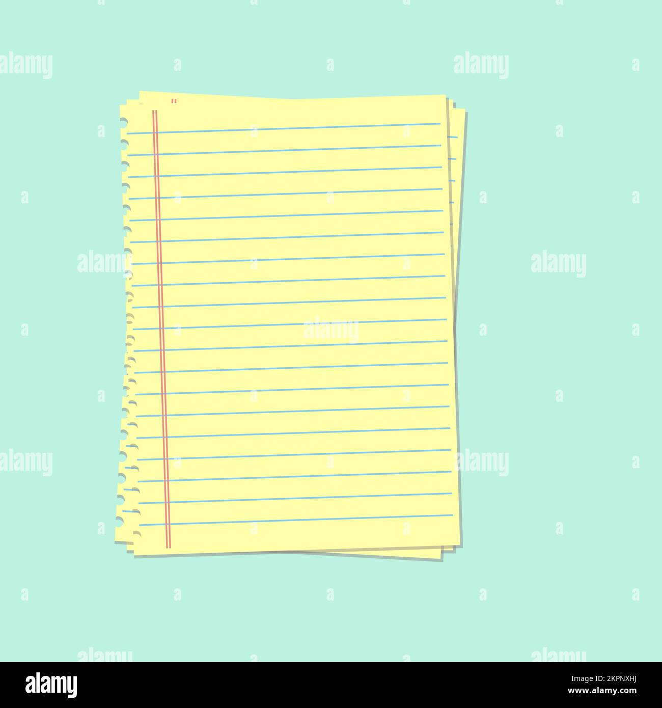 Yellow lined paper. Notebook paper sheet. Blank paper notepad in line