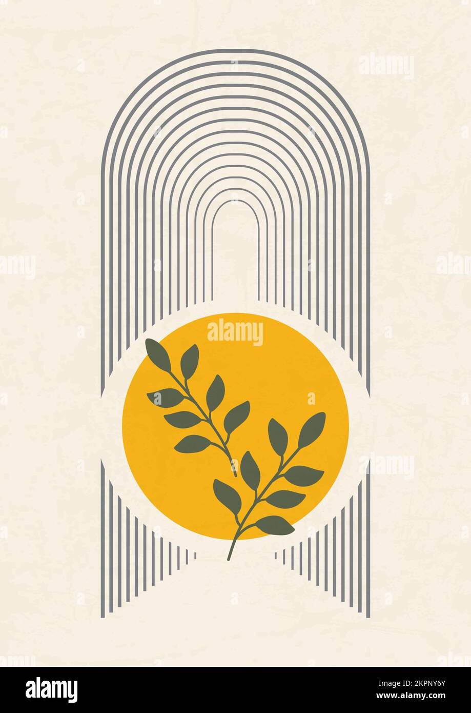 Minimalistic art arch and sun illustration poster. Neutral boho art