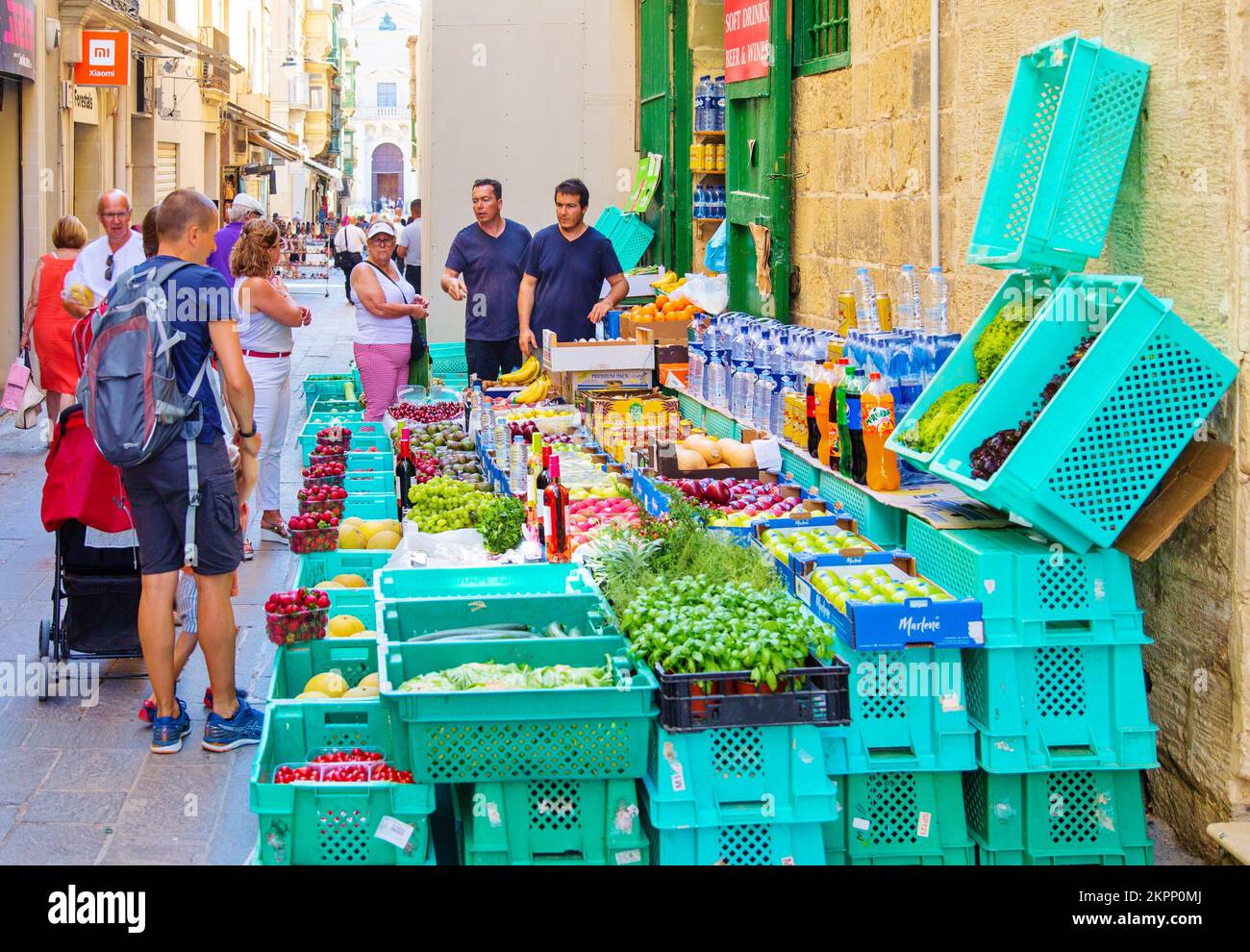 Open air Greengrocers in Valletta, Malta Stock Photo
