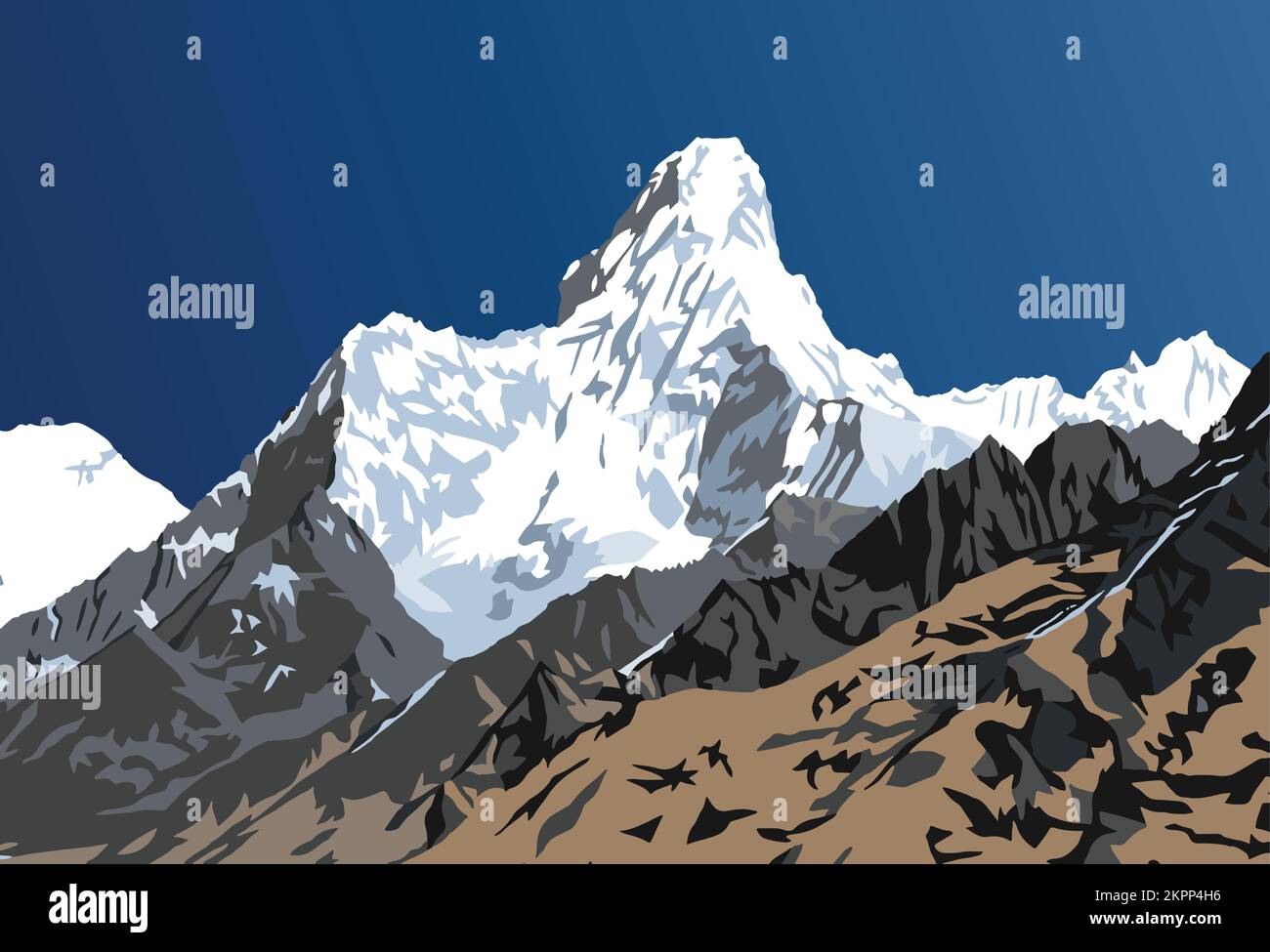 Mount Ama Dablam vector illustration, Himalayas mountains, Khumbu valley, Everest area, Nepal Stock Vector